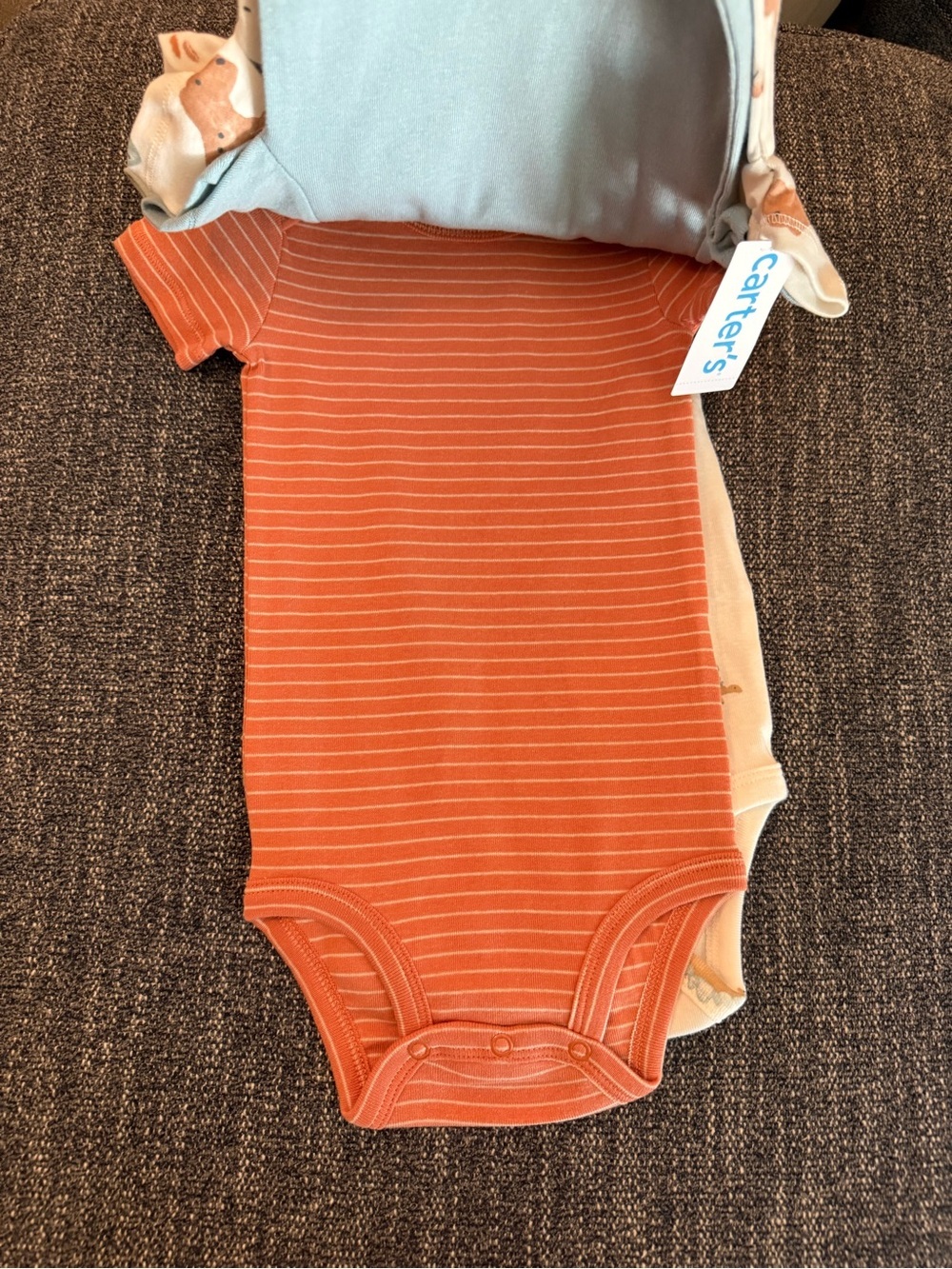 Carter's Dino Print Short-Sleeve One-Piece Bodysuit - Blue/Orange size 18mo NWT - Picture 4 of 6